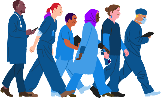 Group of doctors walking in a line together